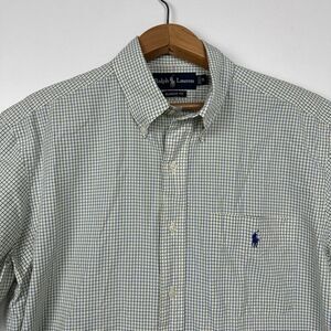 Ralph Lauren Shirt Men's Medium Classic Fit Blue Yellow Pocket Plaid Cotton Pony